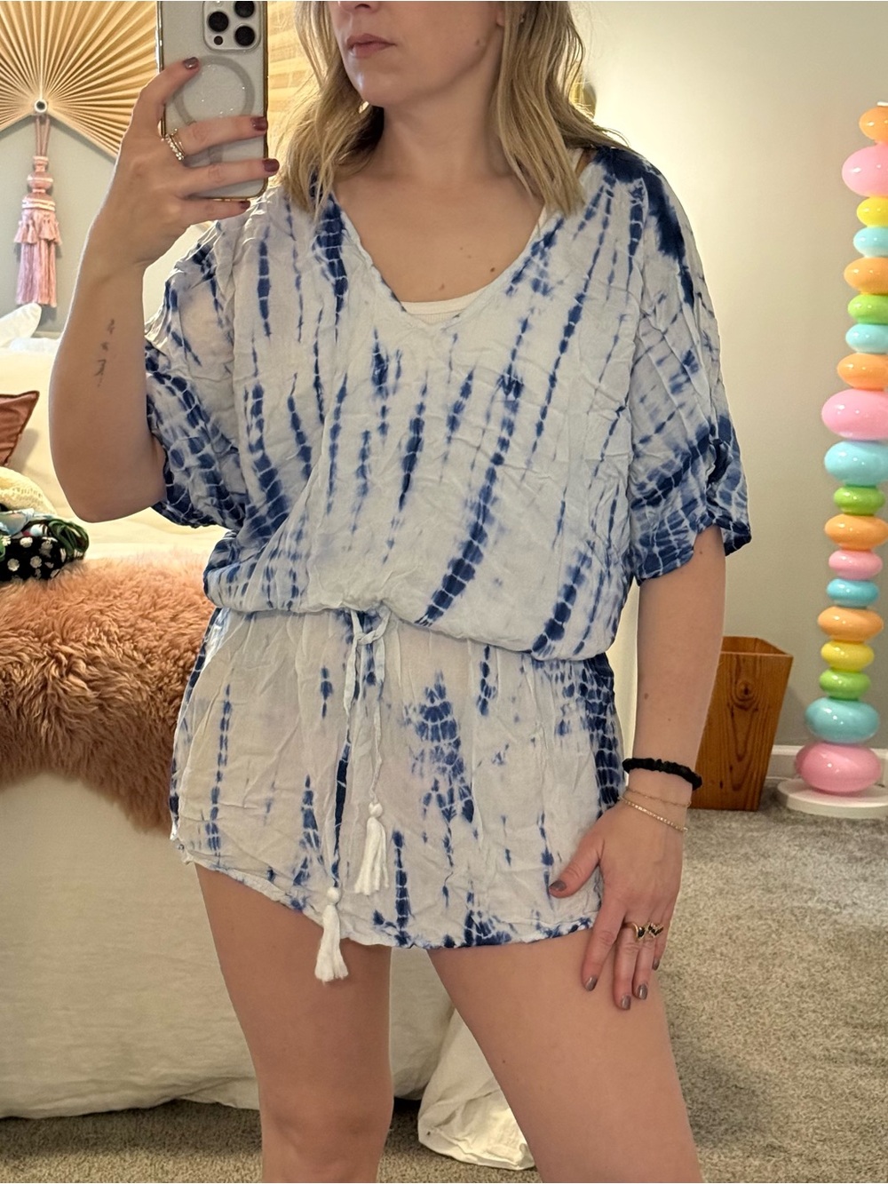 Tie-Dye Blue & White Women's Swim Cover-Up